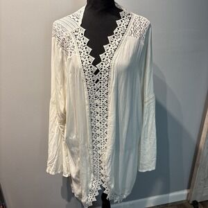 Shabby‎ Chic Kimono/Duster Ivory Embroidered Trim Bohemian Hippie Cottagecore OS